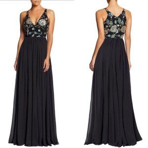 Dress The Population Adriana Sequin Bodice Floral V Neck Gown Size XL NWT